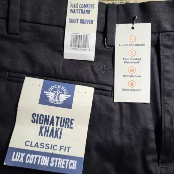 Dockers Mens Signature Khaki Classic Fit Size 34 Lux Cotton Stretch Flex Comfort - Picture 5 of 8